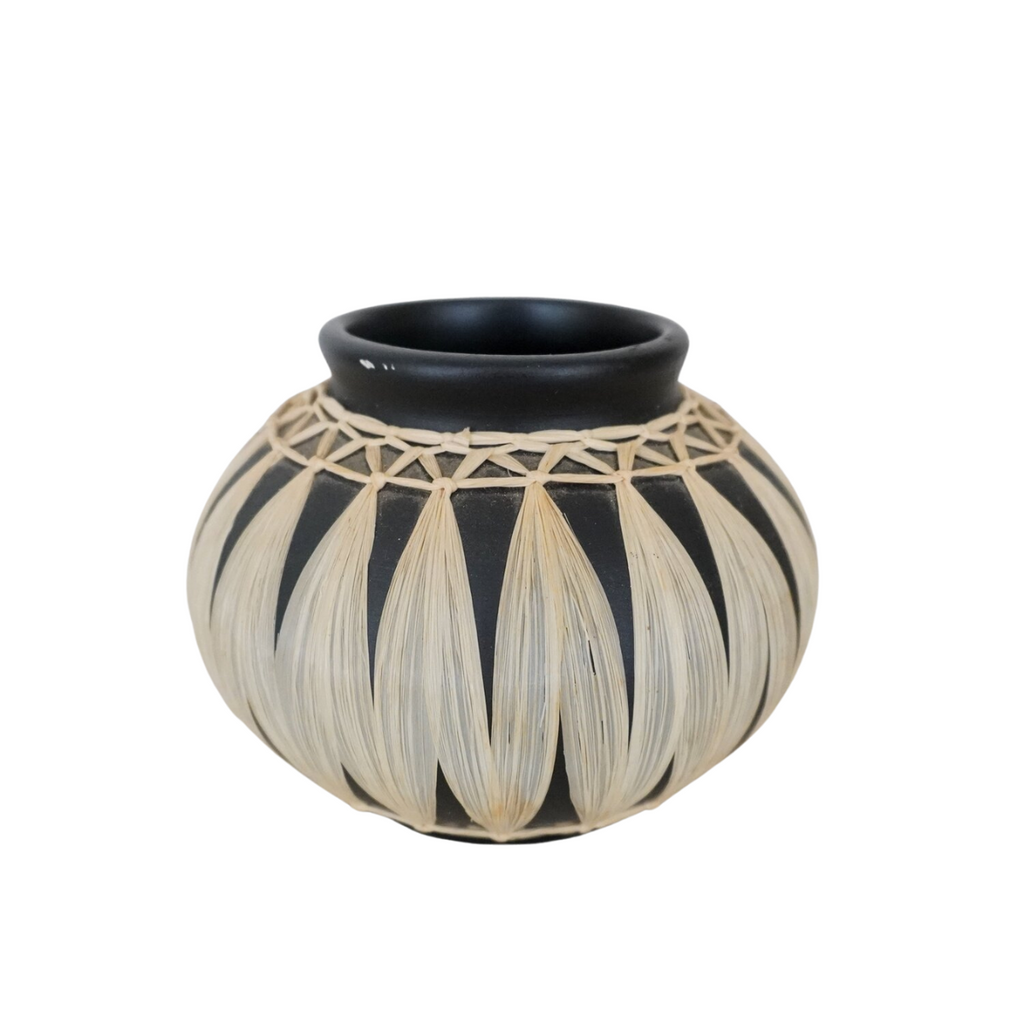 Gmundner Keramik Austrian Black Raffia Wrapped Small Vase