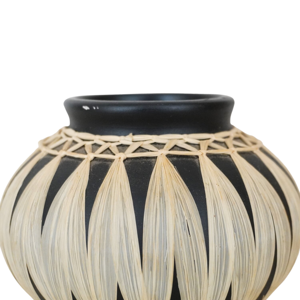 Gmundner Keramik Austrian Black Raffia Wrapped Small Vase