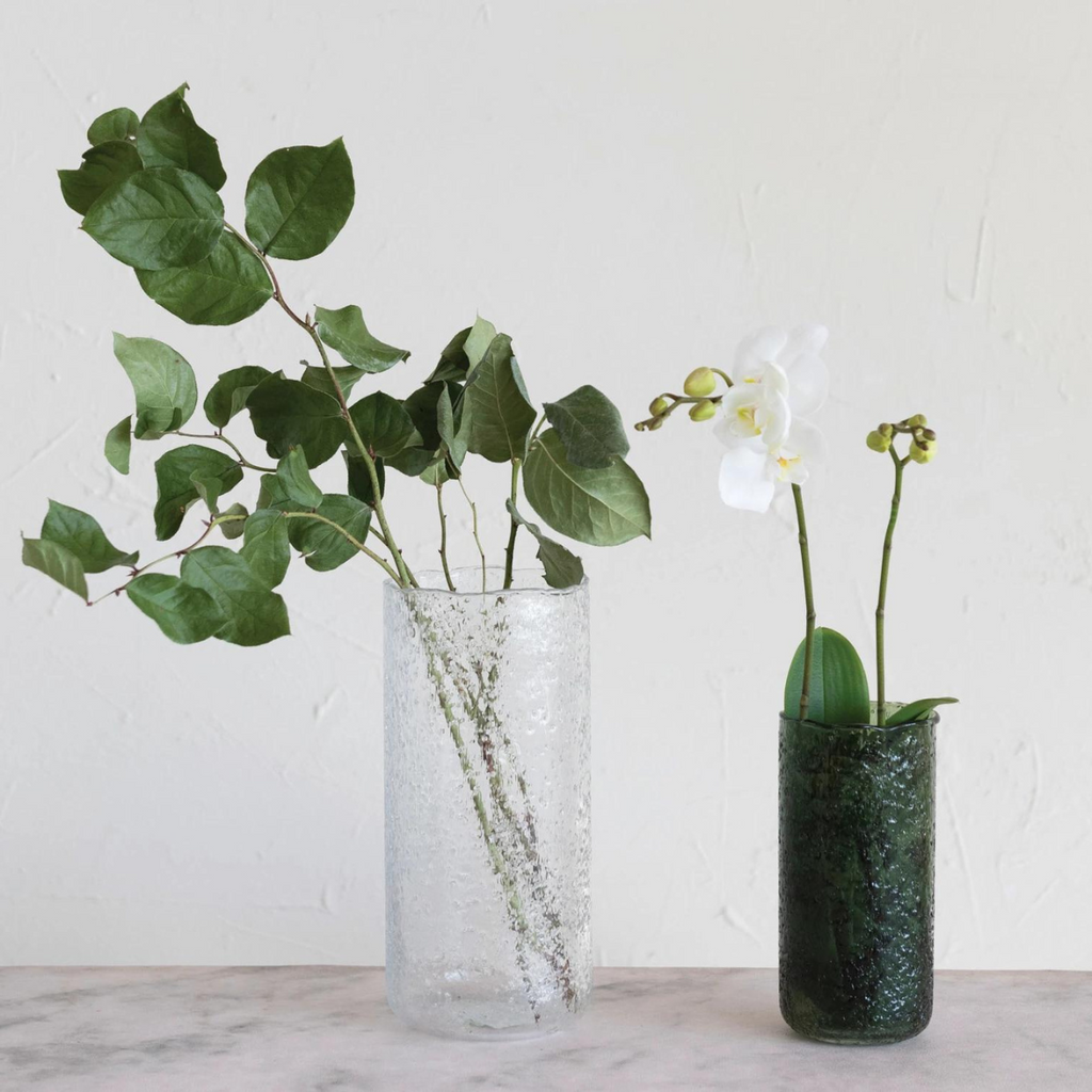 Foxhound Green Seeded Glass Vase
