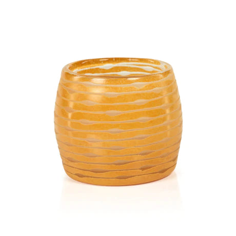 Yellow Etched Stripe Candle Holder