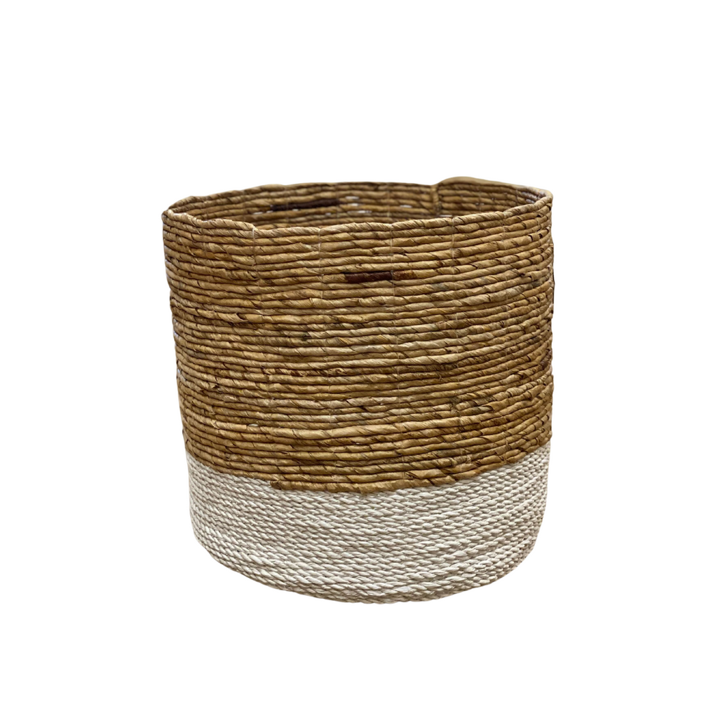 White Color-Block Woven Basket